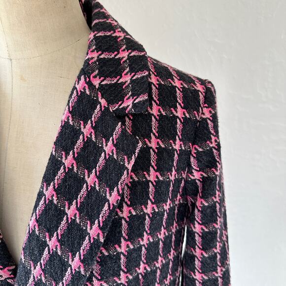 RACHEL ZOE | Pink Black Double-Breasted Check Wool Blend Blazer NEW Size Small - Picture 6 of 14